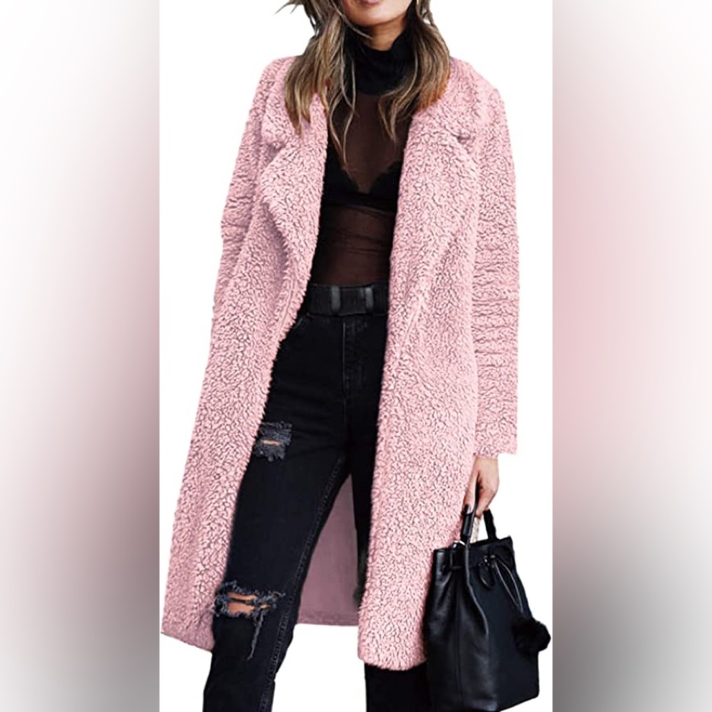 New Women's Fuzzy Fleece Open Front Long Cardigan Teddy Coat - Picture 1 of 1